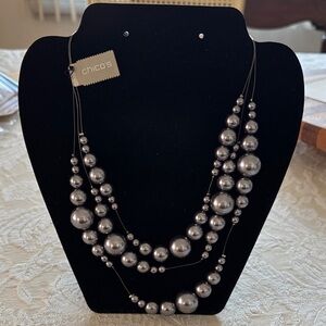 Chico's Gunmetal Multi-Strand Bead Necklace